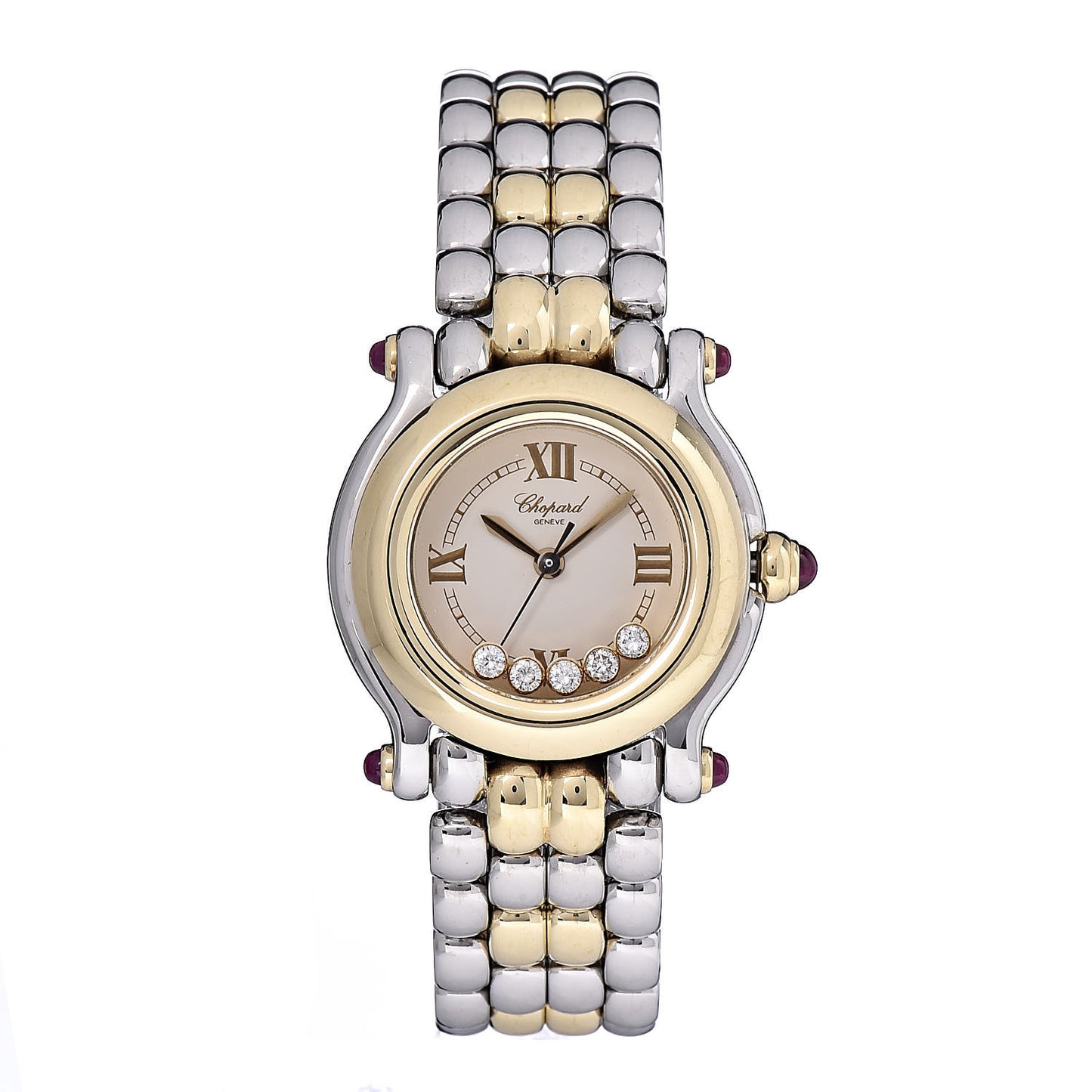 Stainless Steel 18K Yellow Gold 5 Diamond 26mm Happy Sport Quartz Watch