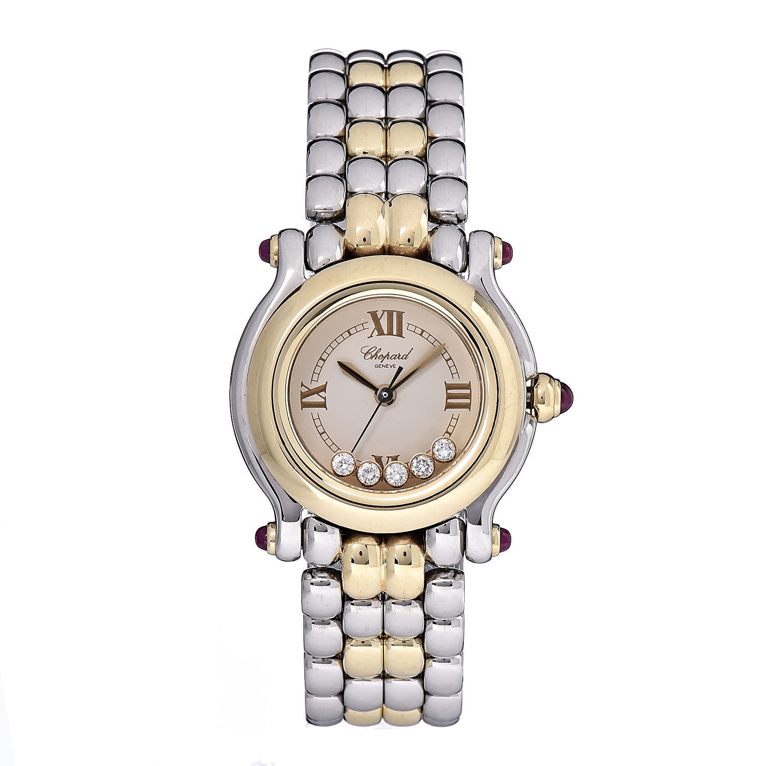Chopard Stainless Steel 18K Yellow Gold 5 Diamond 26mm Happy Sport Quartz Watch 1 of 10
