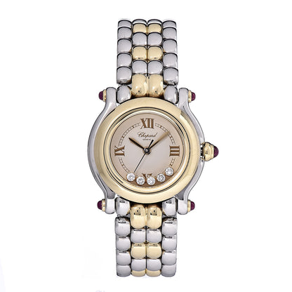 Chopard Stainless Steel 18K Yellow Gold 5 Diamond 26mm Happy Sport Quartz Watch 1 of 10