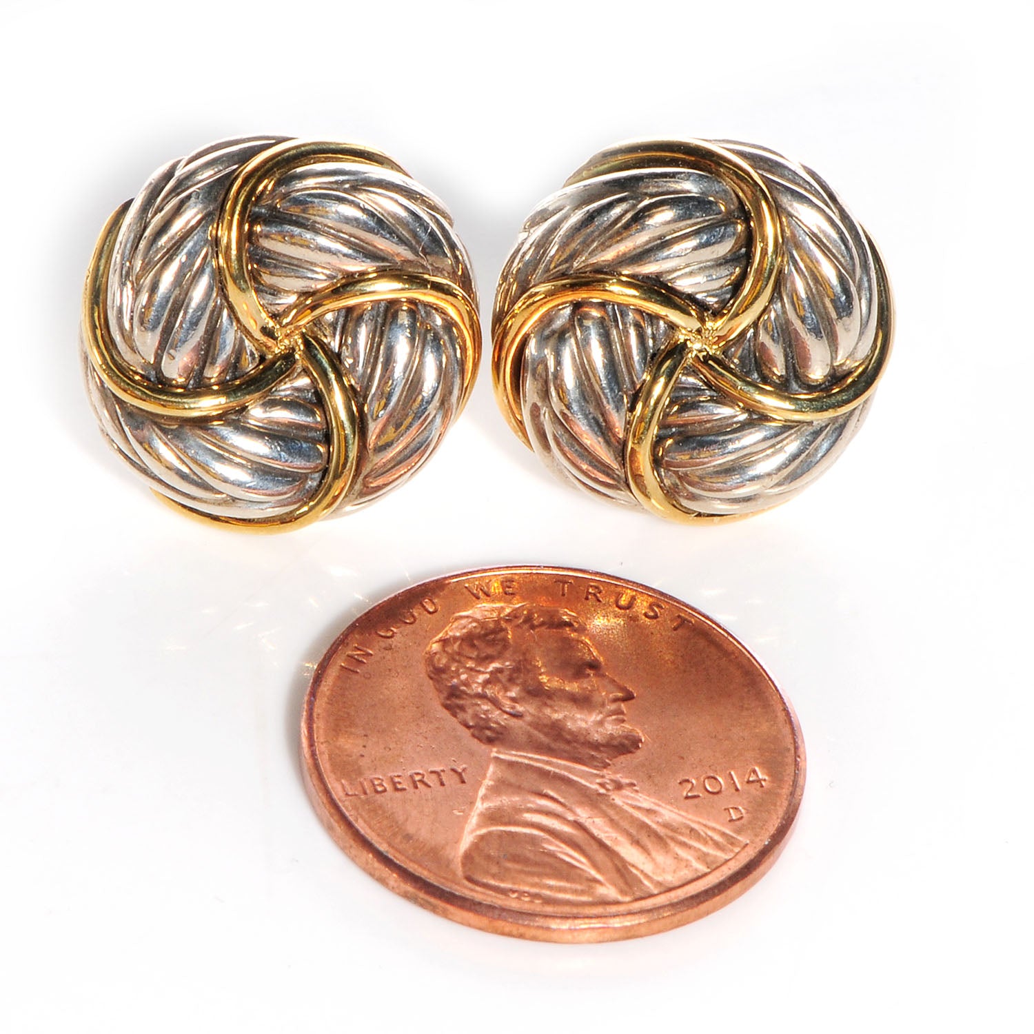 David Yurman Sterling Silver 18K Yellow Gold Infinity Love Knot Earrings 2 of 17