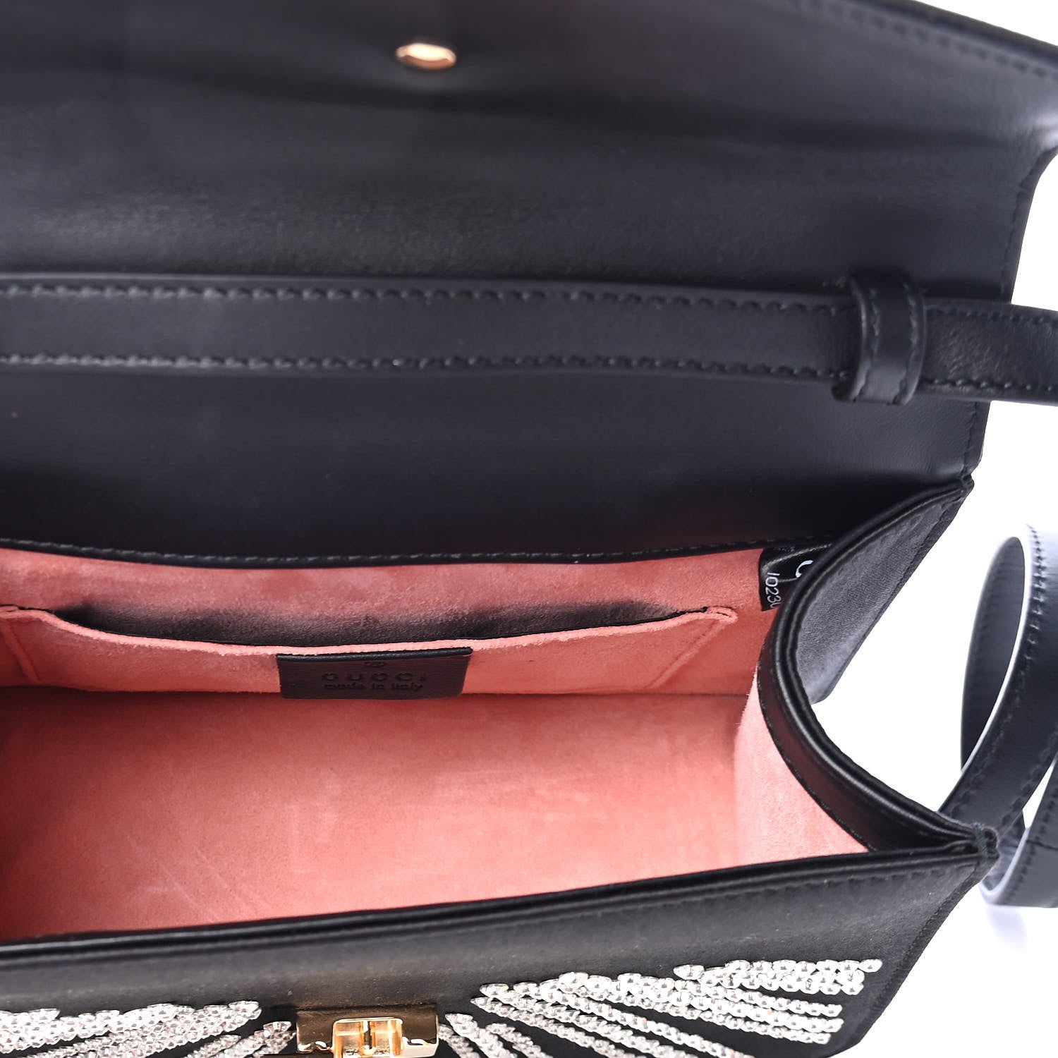 Gucci Satin Crystal Mini Sylvie Top Handle Bag Black 4 of 4