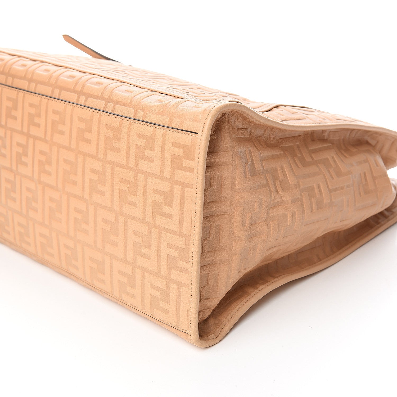 Fendi Vitello Cristallo Nature Wicker FF 1974 Embossed Large Runaway Shopper Tote Makeup 8 of 9