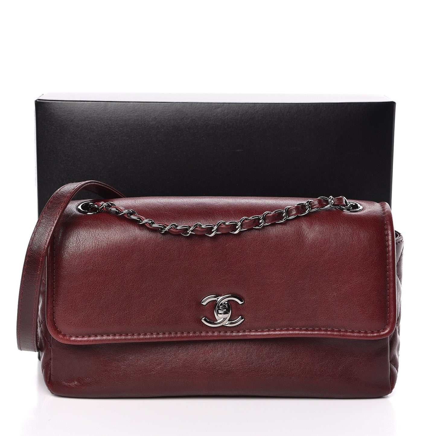 Calfskin Medium Flap Bag Dark Red