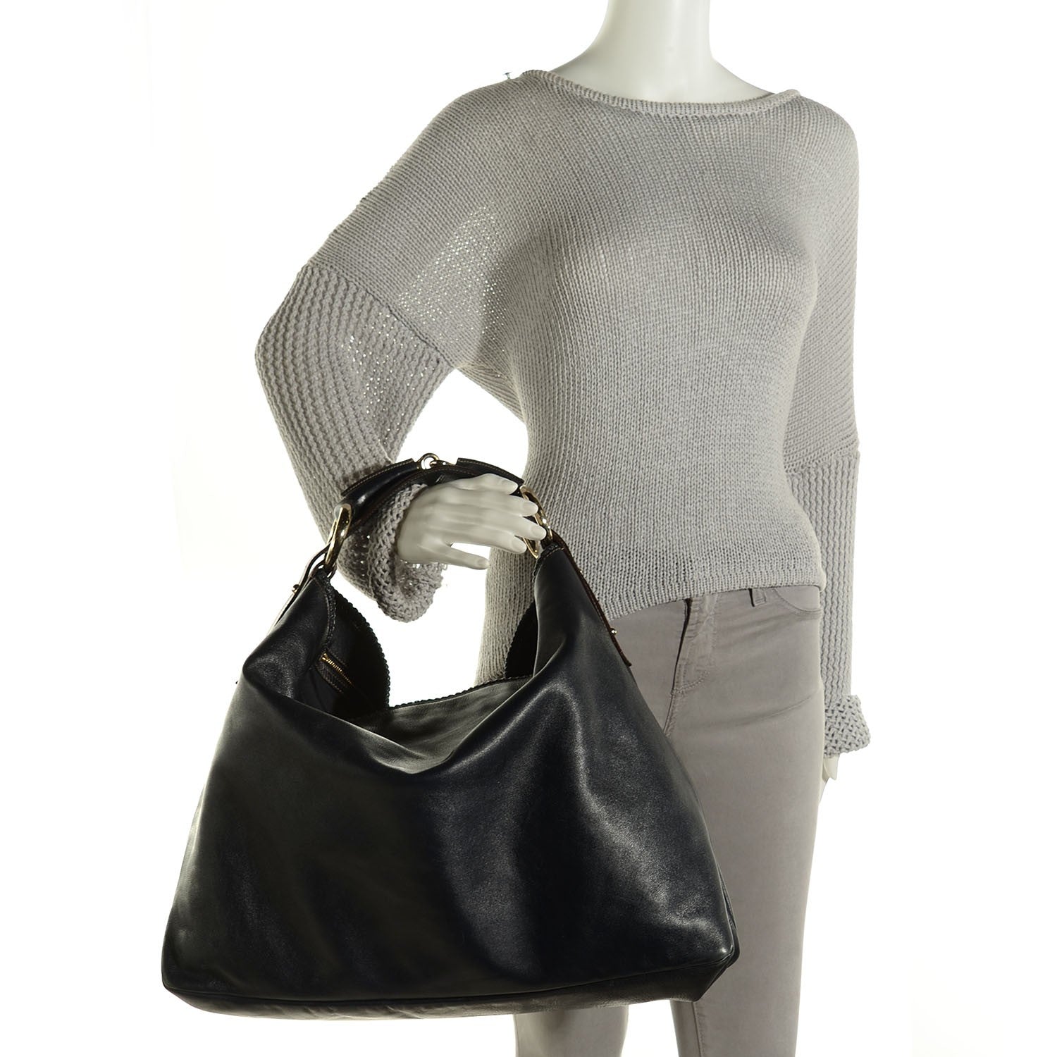 Gucci Calfskin Large Horsebit Chain Hobo Navy Blue 2 of 8