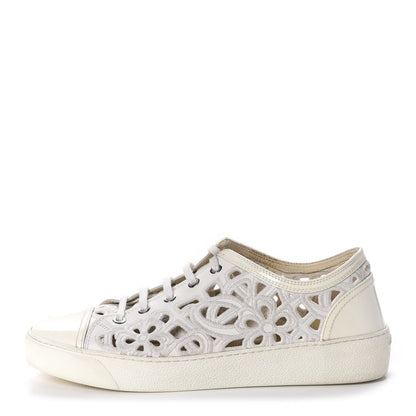 Chanel Patent Grained Goatskin Hollow Out Flower Sneakers 39 White 1 of 11