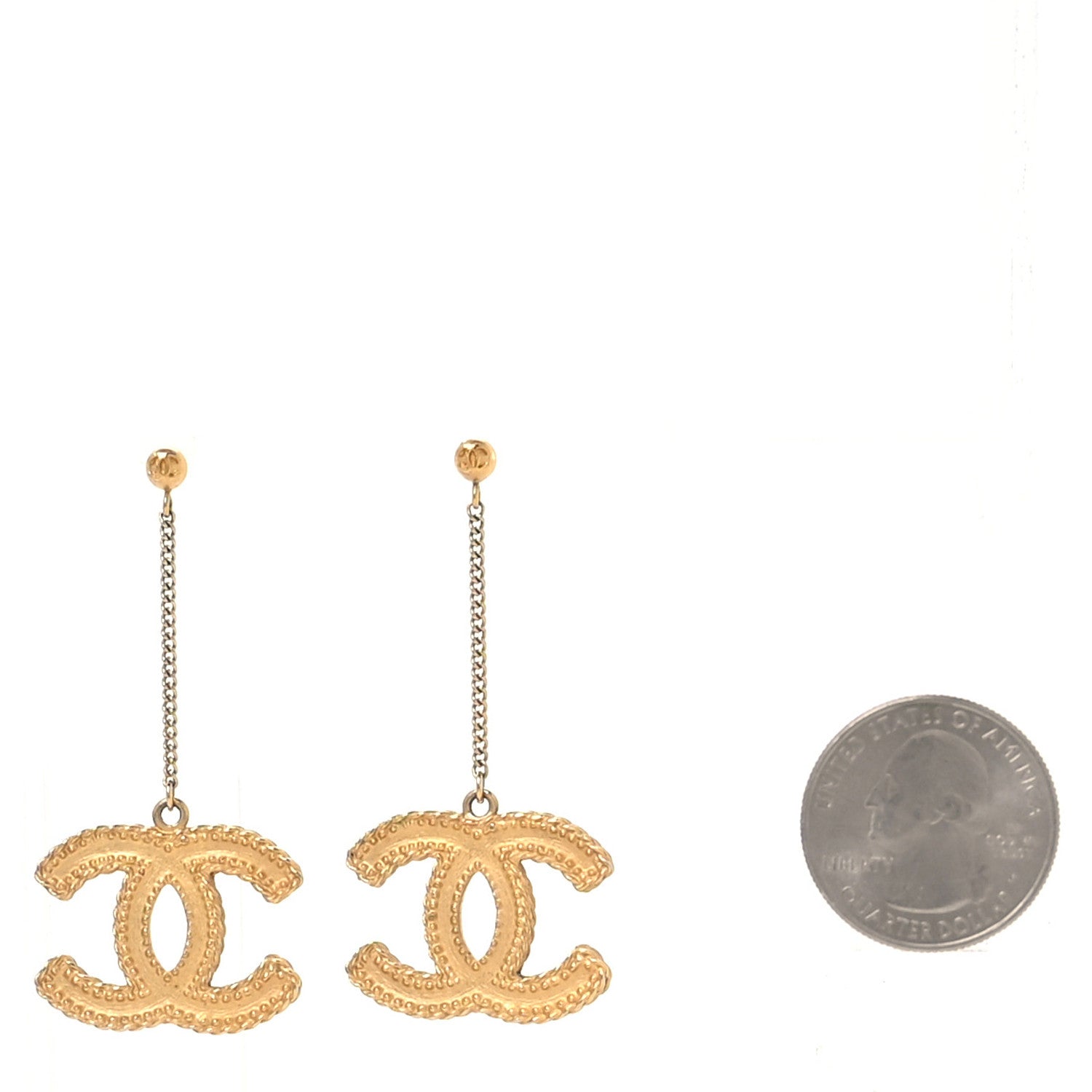 Chanel CC Drop Earrings Matte Gold 2 of 5