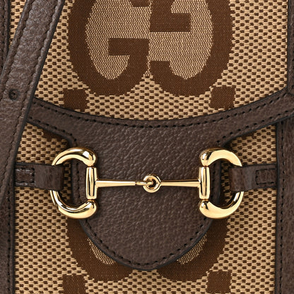 Gucci Monogram Jumbo GG Textured Dollar Calfskin Mini Horsebit 1955 Crossbody Bag Camel Ebony New Acero 7 of 11