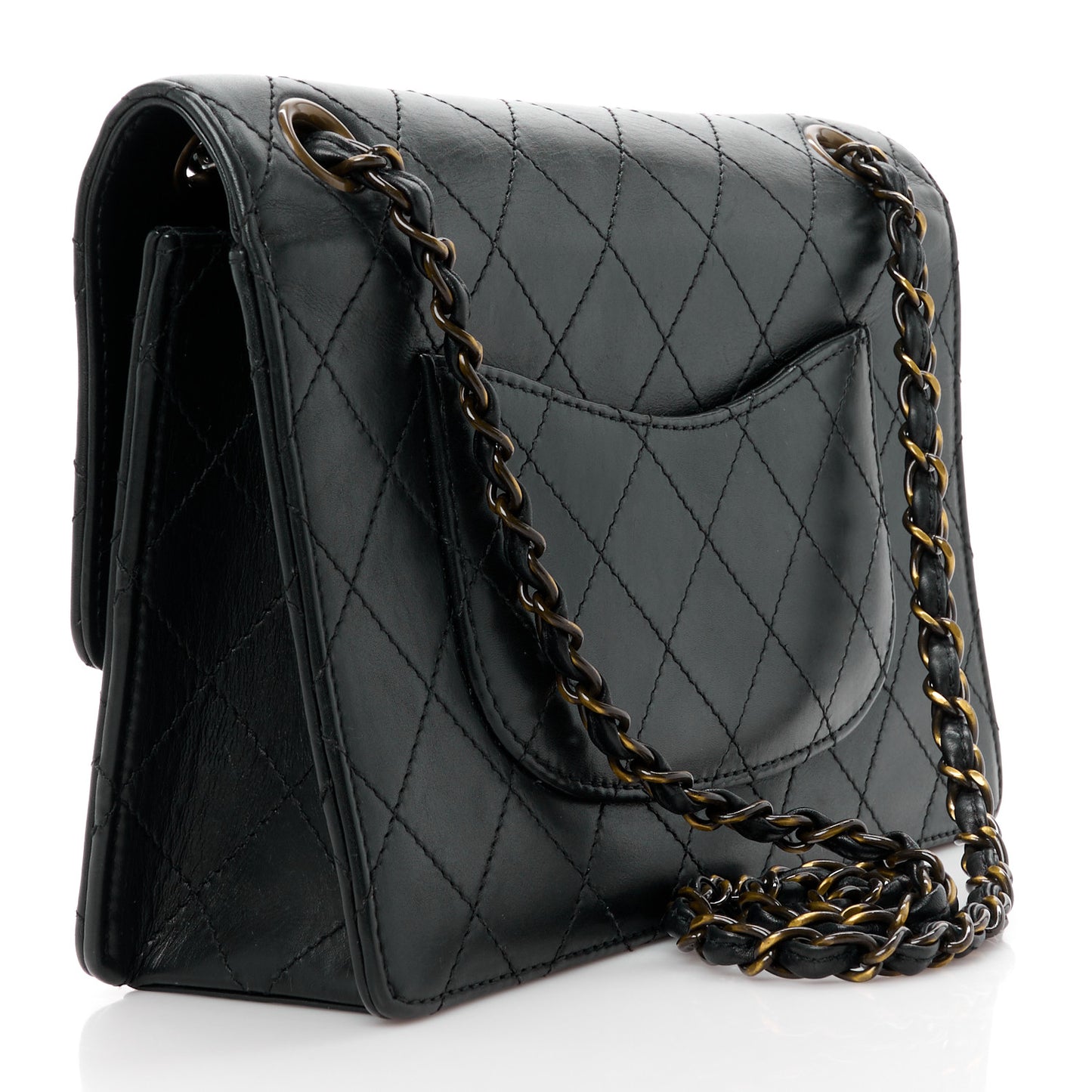 Calfskin Stitched Medium Single Flap Black