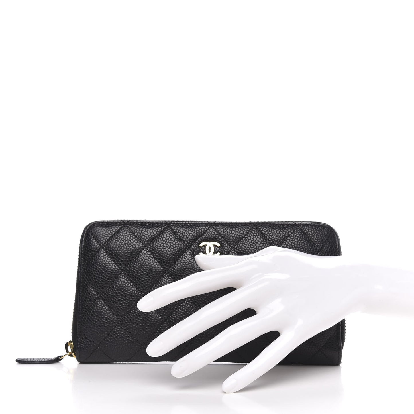 Caviar Quilted Large Gusset Zip Around Wallet Black