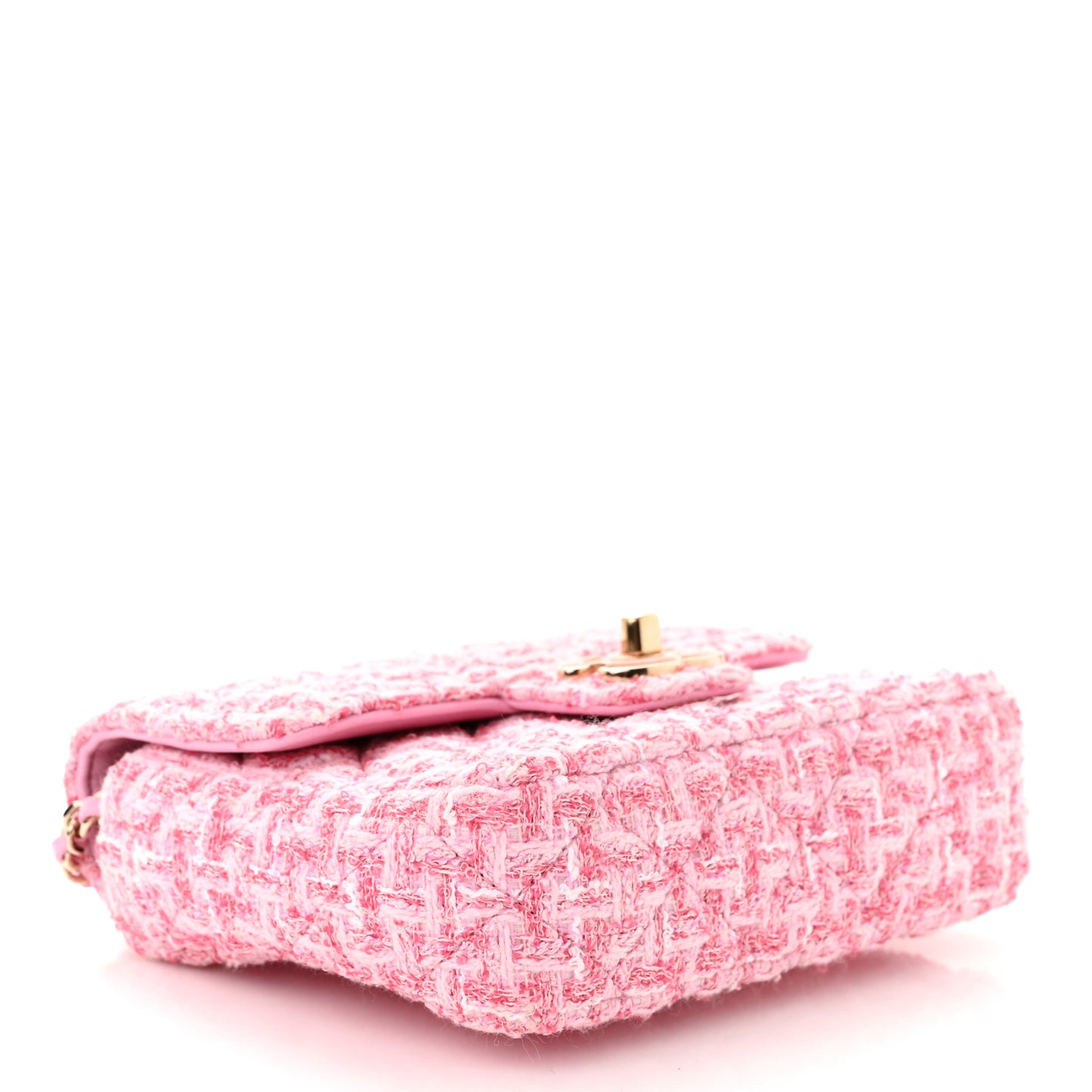 Tweed Resin Quilted Mini Heart Square Flap Pink White