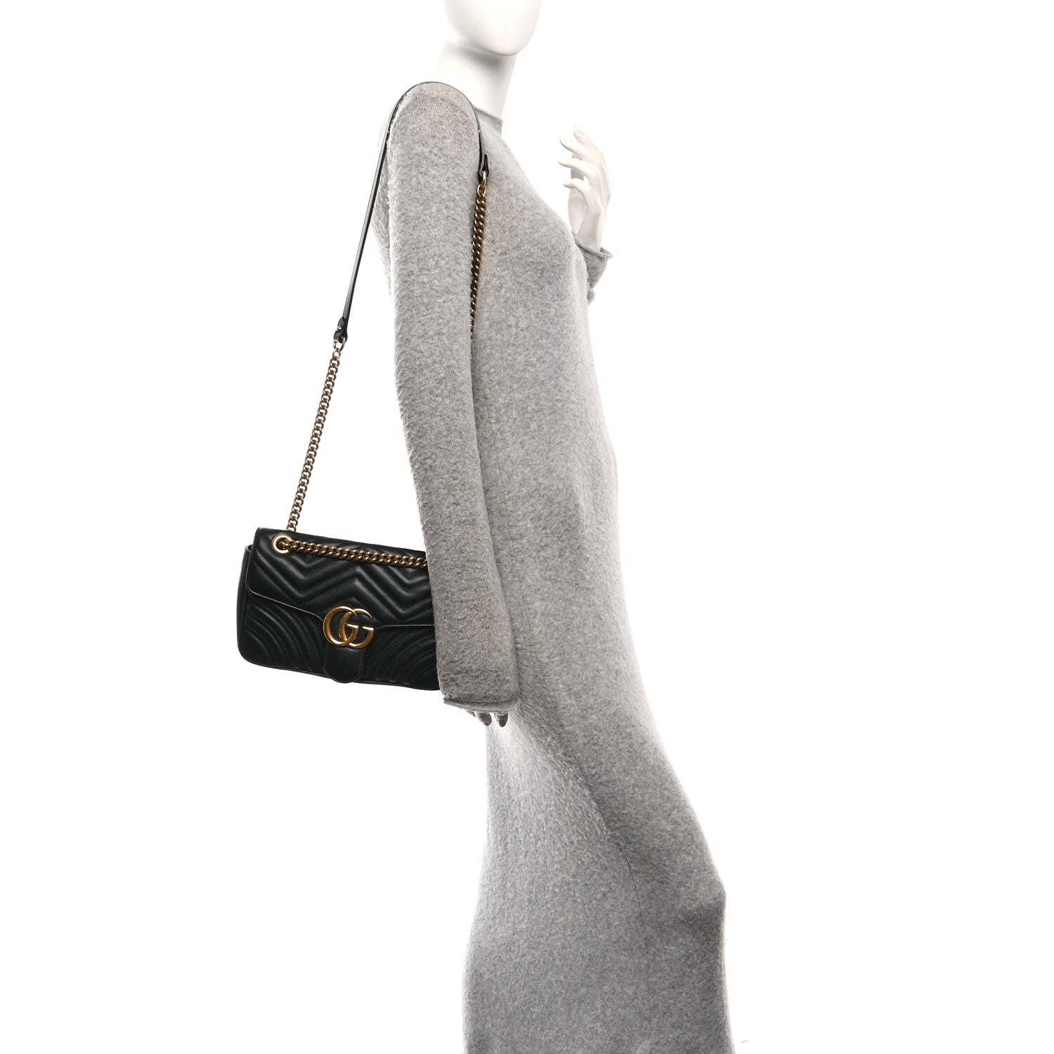 Gucci Calfskin Matelasse Small GG Marmont Shoulder Bag Black 2 of 10