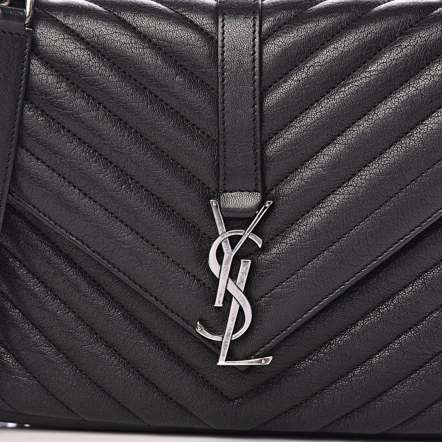 Sheepskin Matelasse Chevron Monogram Medium College Bag Black