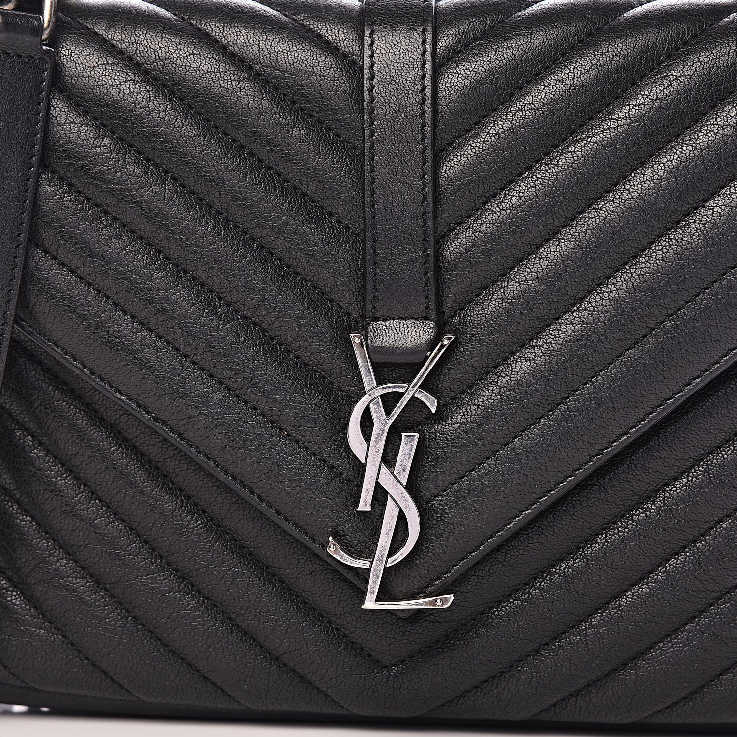 Saint Laurent Sheepskin Matelasse Chevron Monogram Medium College Bag Black 11 of 11