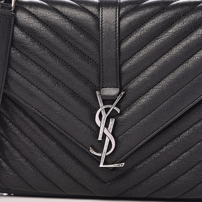 Saint Laurent Sheepskin Matelasse Chevron Monogram Medium College Bag Black 11 of 11