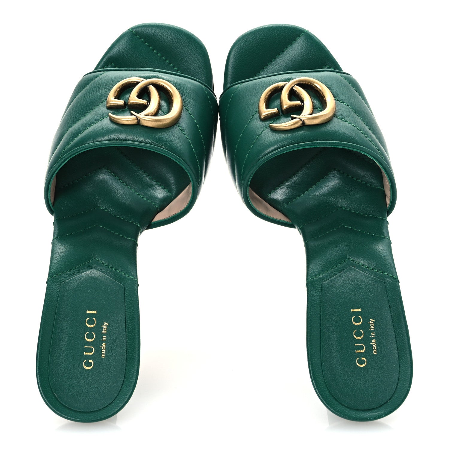 Gucci Nappa Matelasse GG Marmont 75mm Slide Sandals 35 Emerald 2 of 12