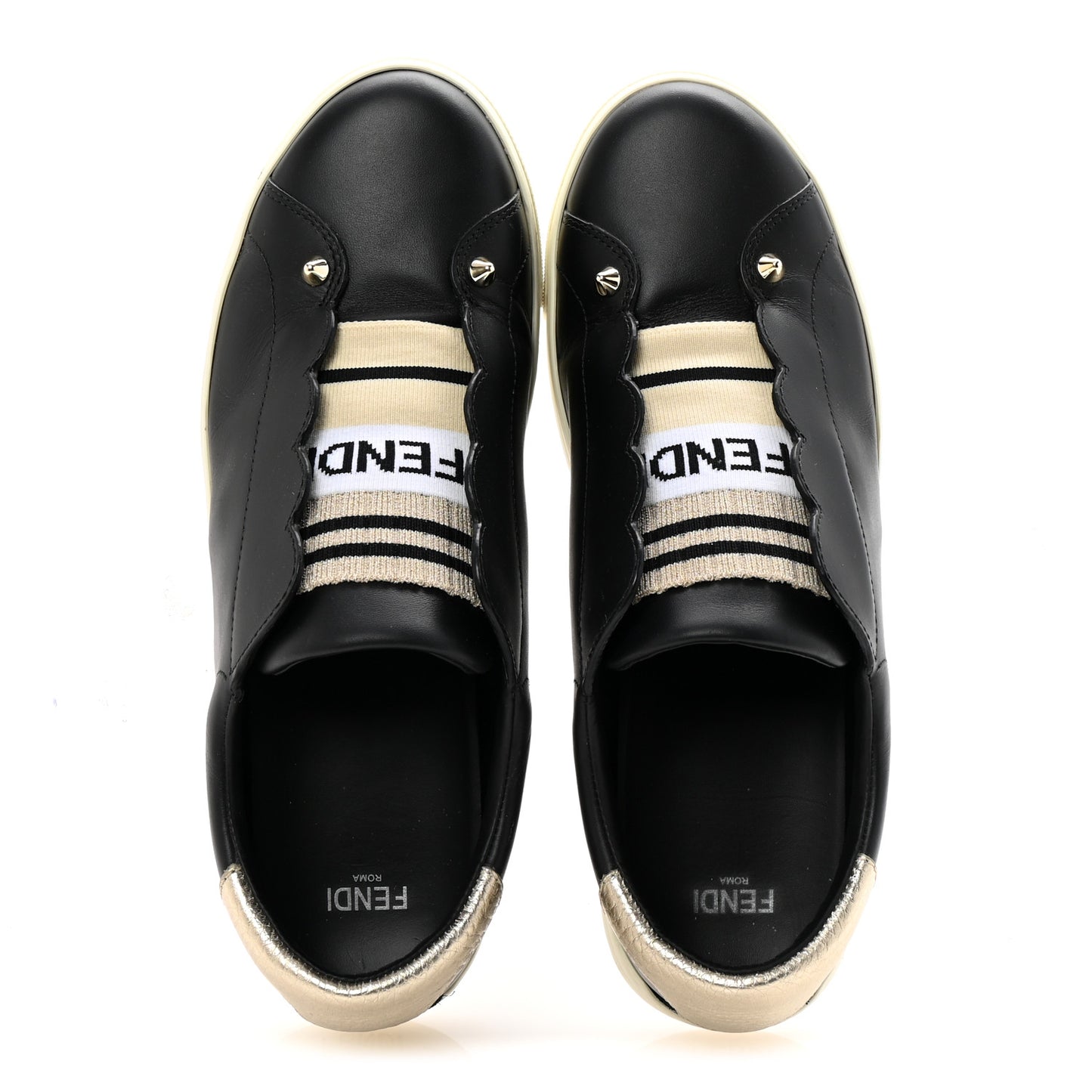 Vitello Lurex Rockoclick Slip On Sneakers 38 Black Gold
