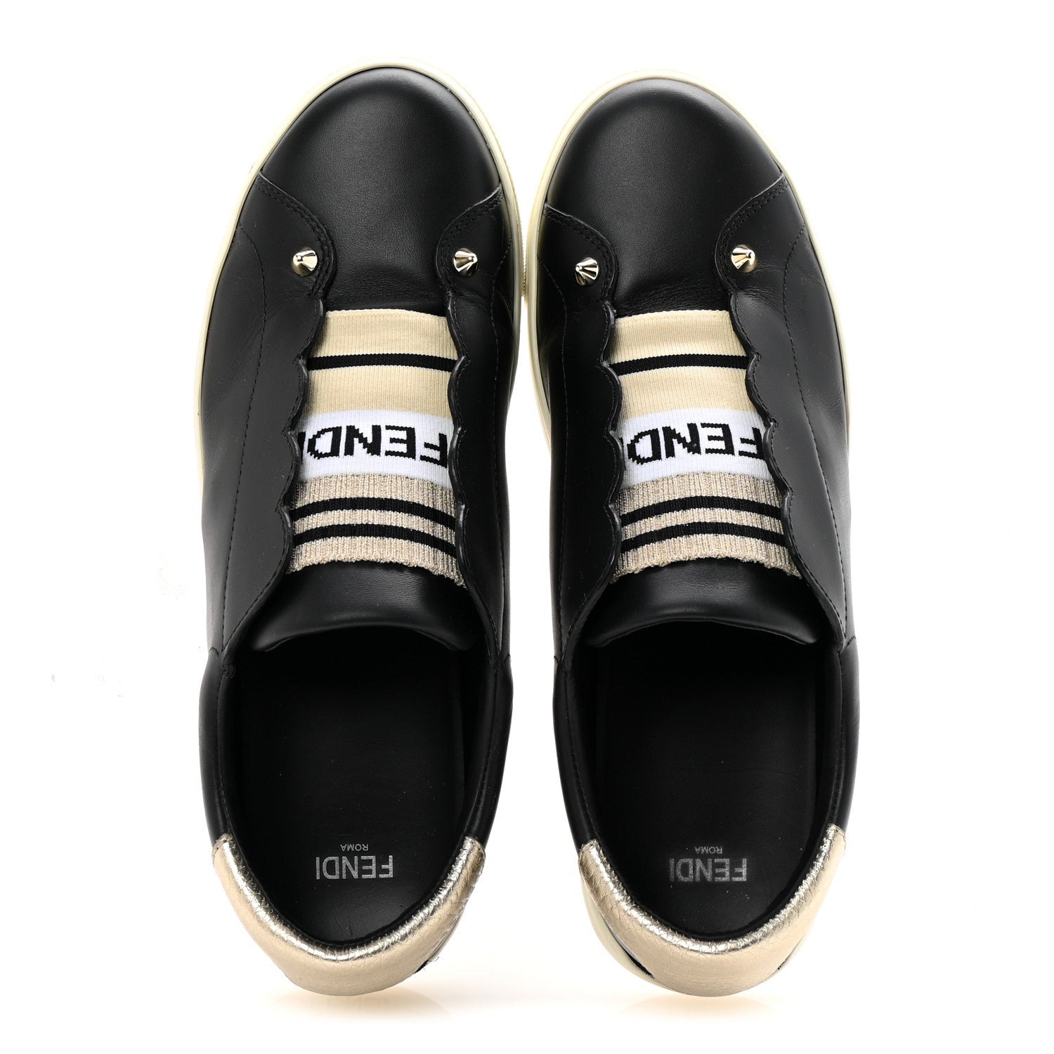 Fendi Vitello Lurex Rockoclick Slip On Sneakers 38 Black Gold 2 of 10