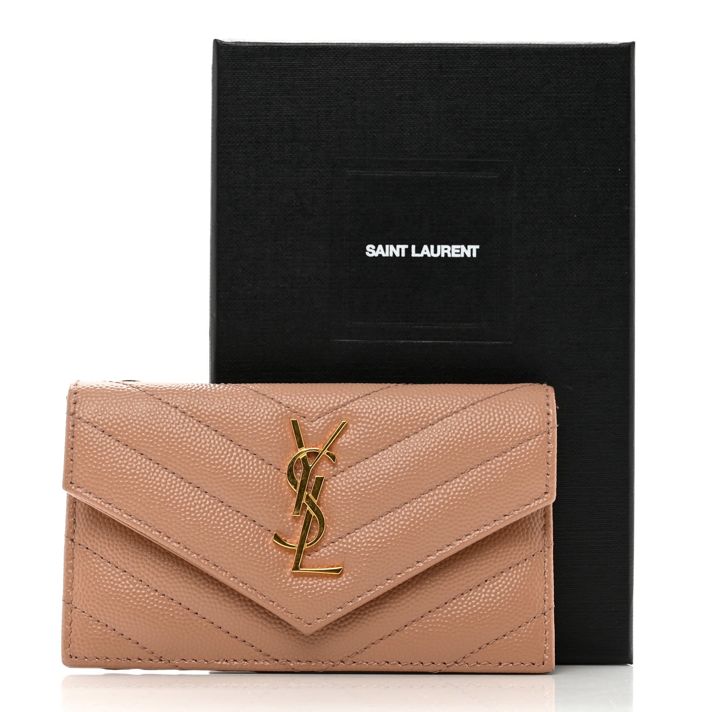 Grain De Poudre Matelasse Chevron Monogram Compact Wallet Dark Beige