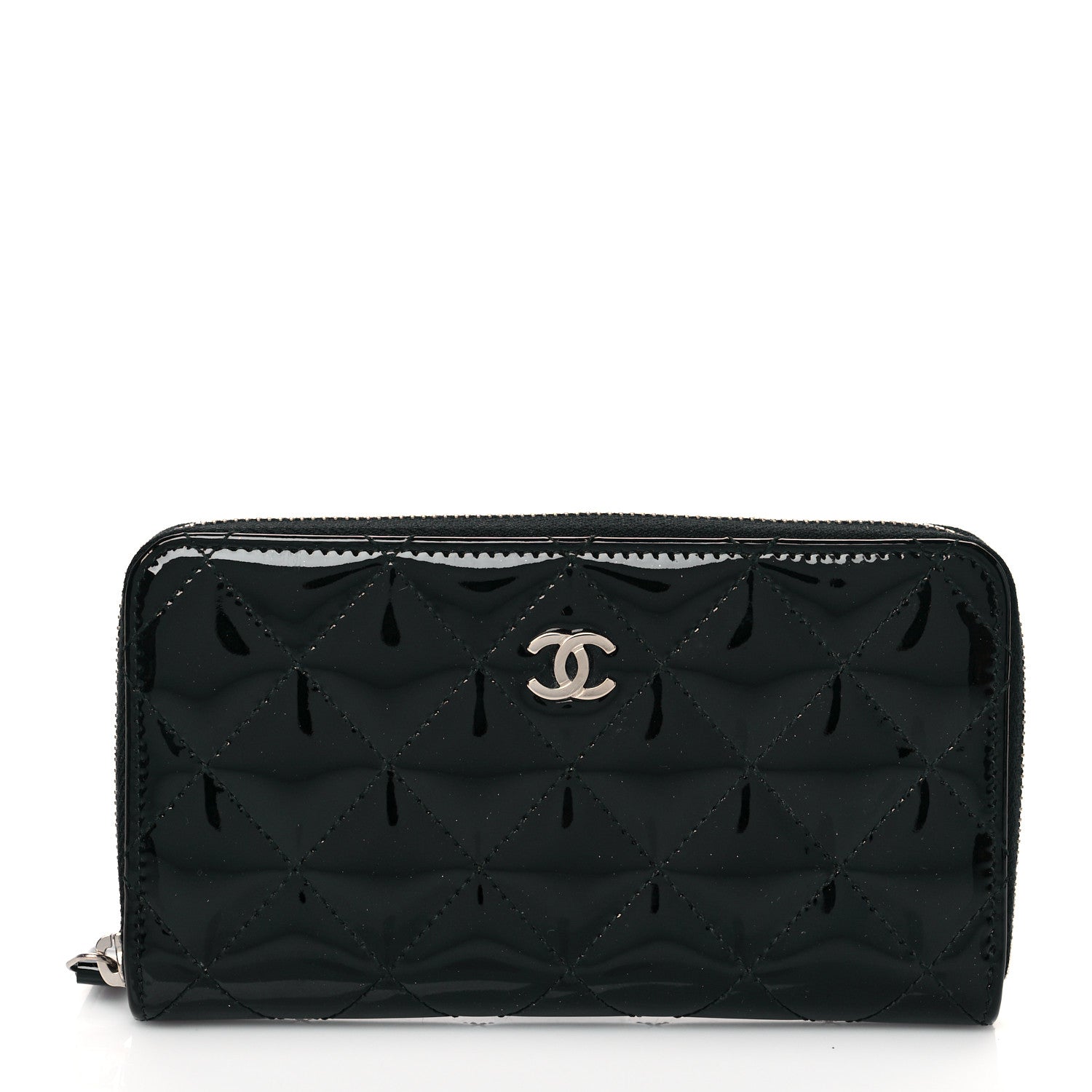 Chanel Patent Quilted Small Zip Around Wallet Black 1 of 10