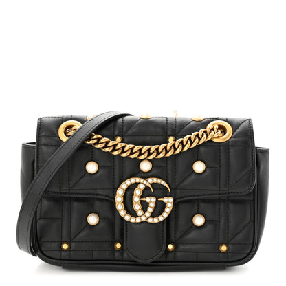 Gucci Calfskin Matelasse Studded Mini Pearly GG Marmont Shoulder Bag Black 1 of 10