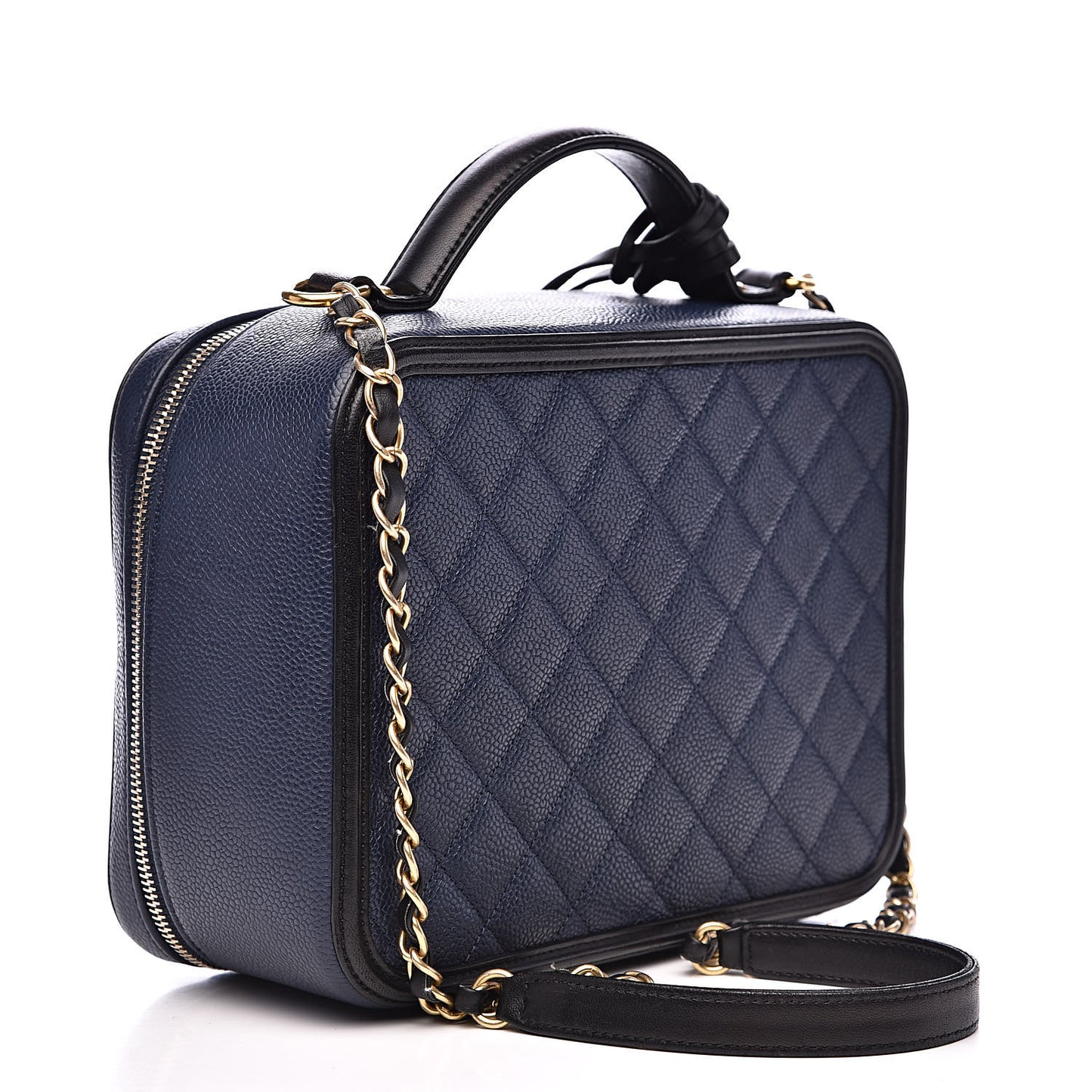 Caviar Quilted Large CC Filigree Vanity Case Navy Black