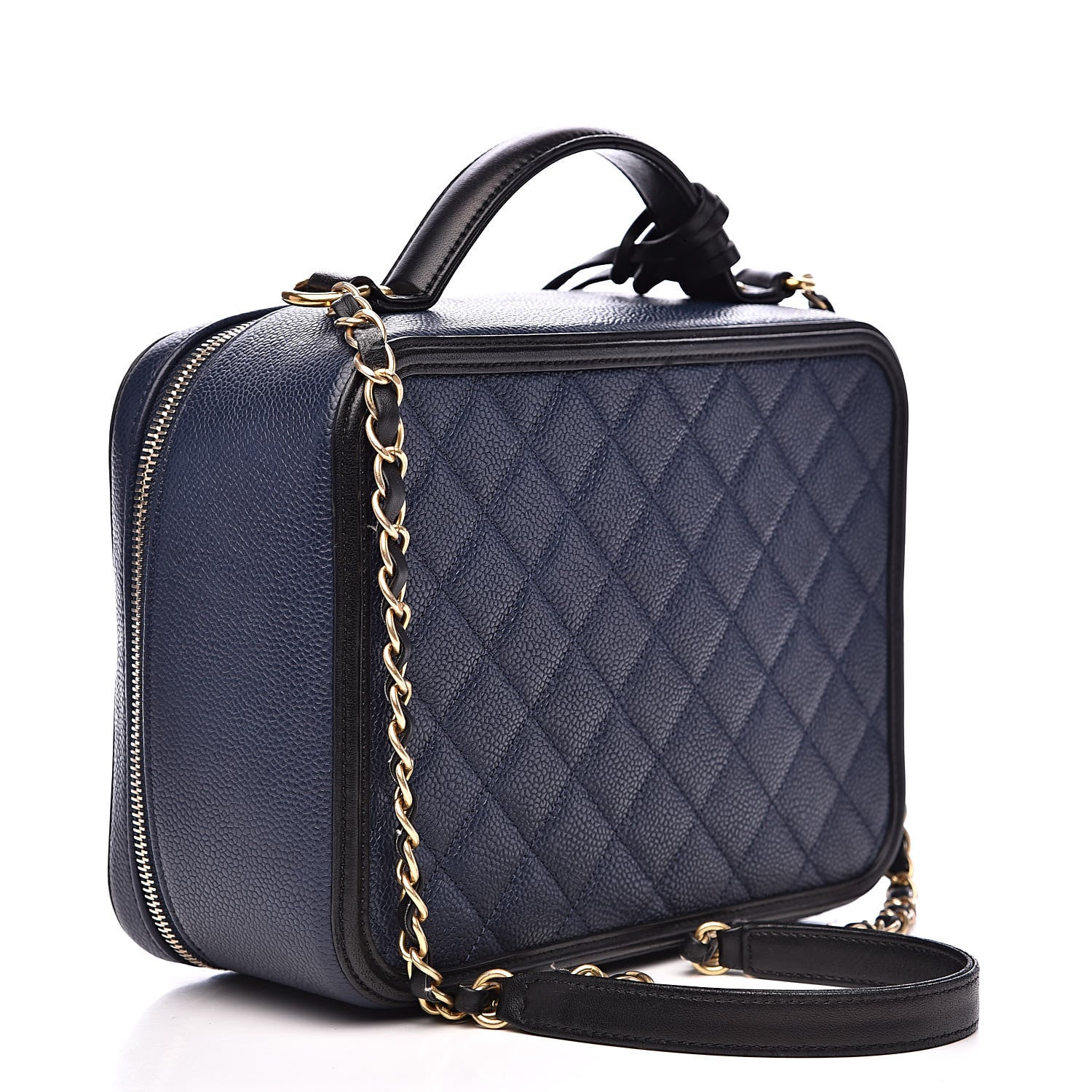 Chanel Caviar Quilted Large CC Filigree Vanity Case Navy Black 3 of 16