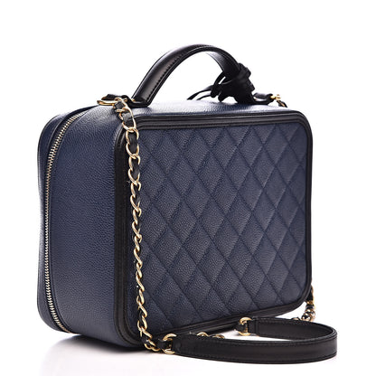 Chanel Caviar Quilted Large CC Filigree Vanity Case Navy Black 3 of 16