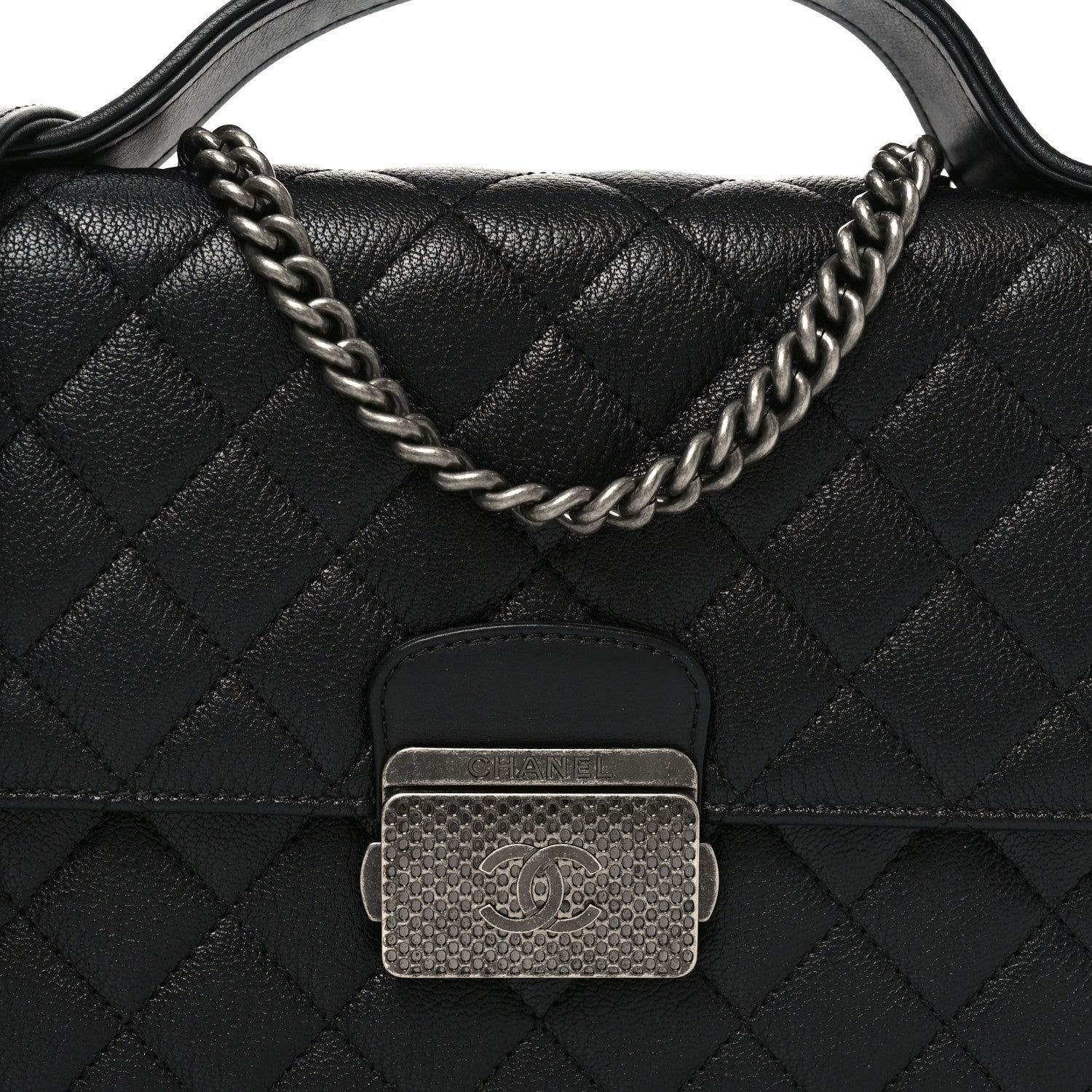 Chanel Goatskin Quilted Small CC University Top Handle Flap Black 7 of 10