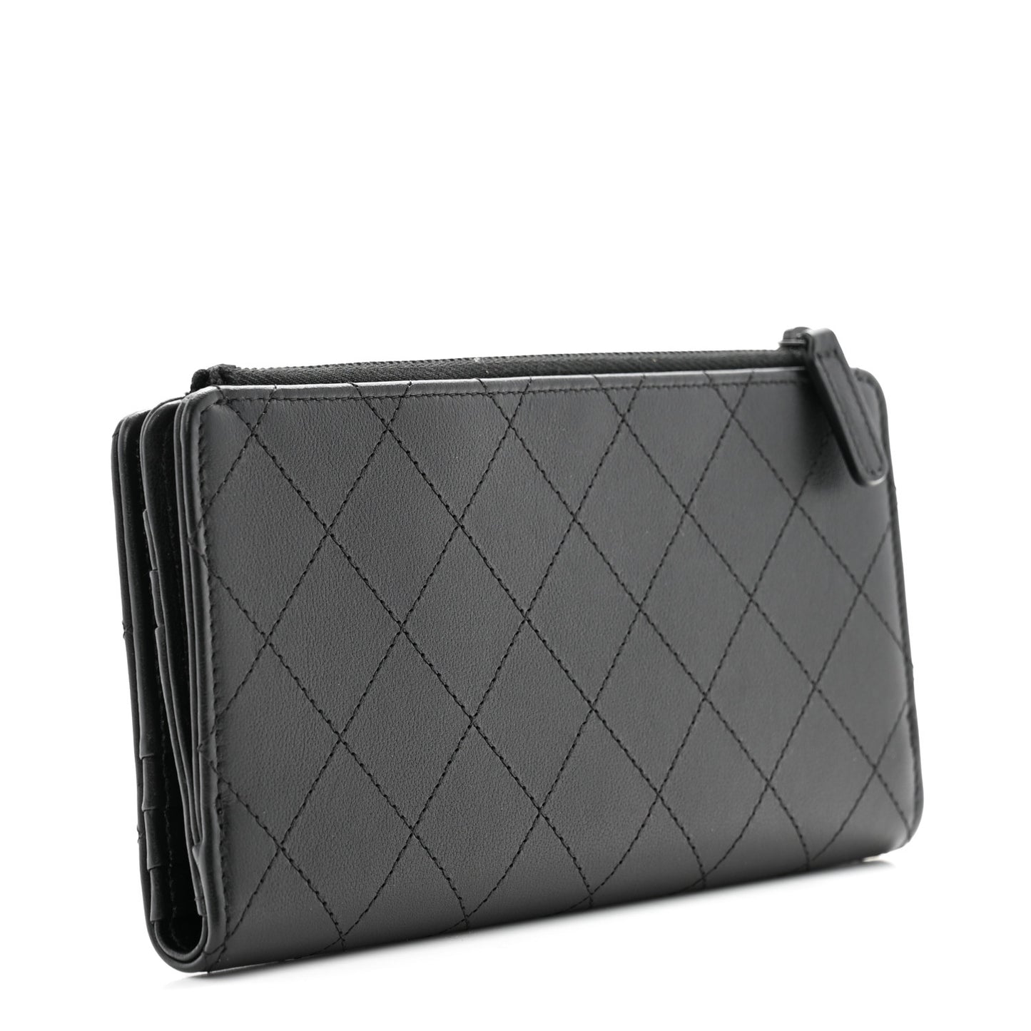 Grained Calfskin Quilted Long Zipped Wallet So Black