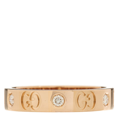 Gucci 18K Rose Gold Diamond Icon Band Ring 53 6.5 1 of 8