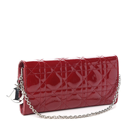 Christian Dior Patent Cannage Rendezvous Chain Wallet Red 2 of 9
