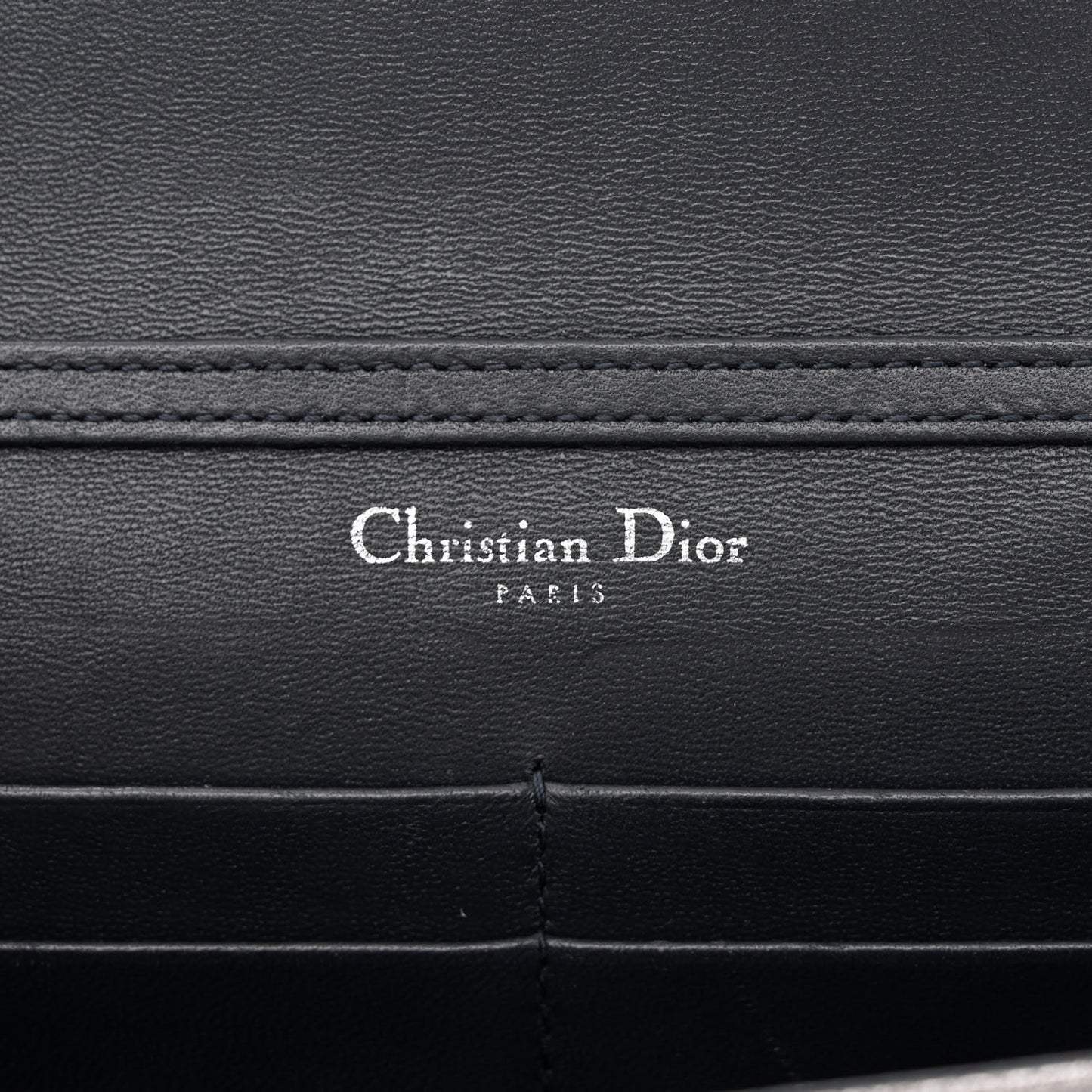 Metallic Brushed Calfskin Diorama Wallet on Chain Pouch Gunmetal