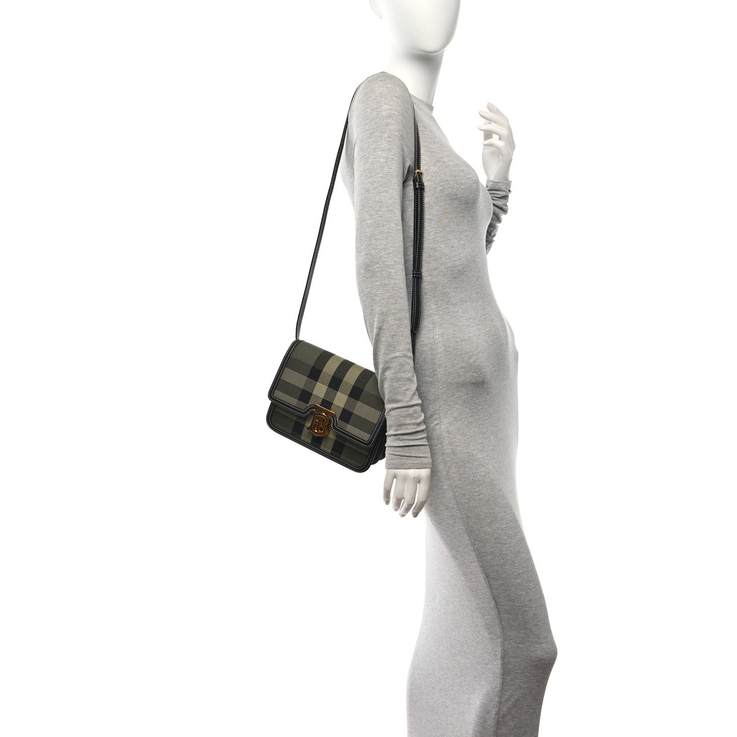 Calfskin Giant Check Print Small TB Bag Military Green