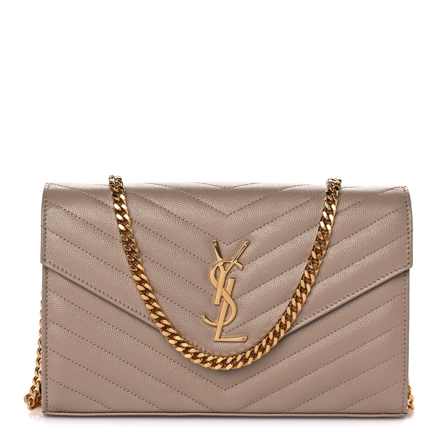Grain De Poudre Matelasse Chevron Monogram Chain Wallet Nude Powder