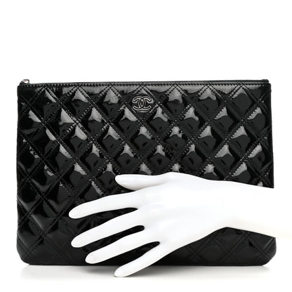 Chanel Patent Calfskin Double Stitch Quilted Cosmetic Case Black 2 of 9