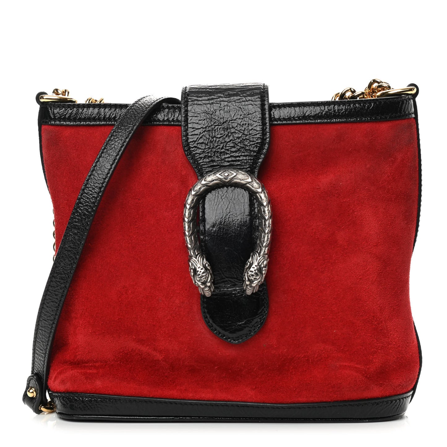 Suede Patent Medium Dionysus Bucket Bag Red