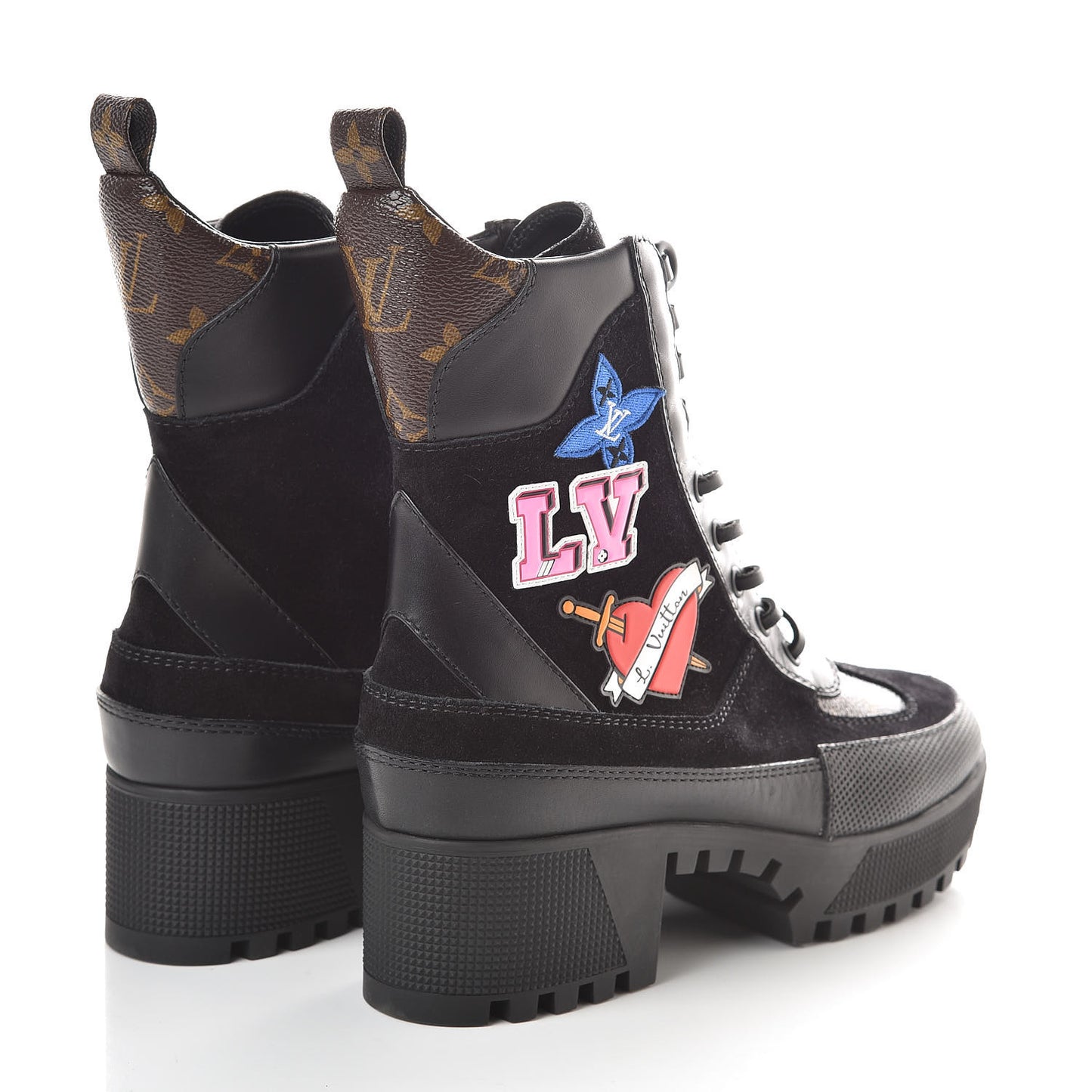 Suede Calfskin Monogram LV Black Heart Laureate Platform Desert Boots 37 Black