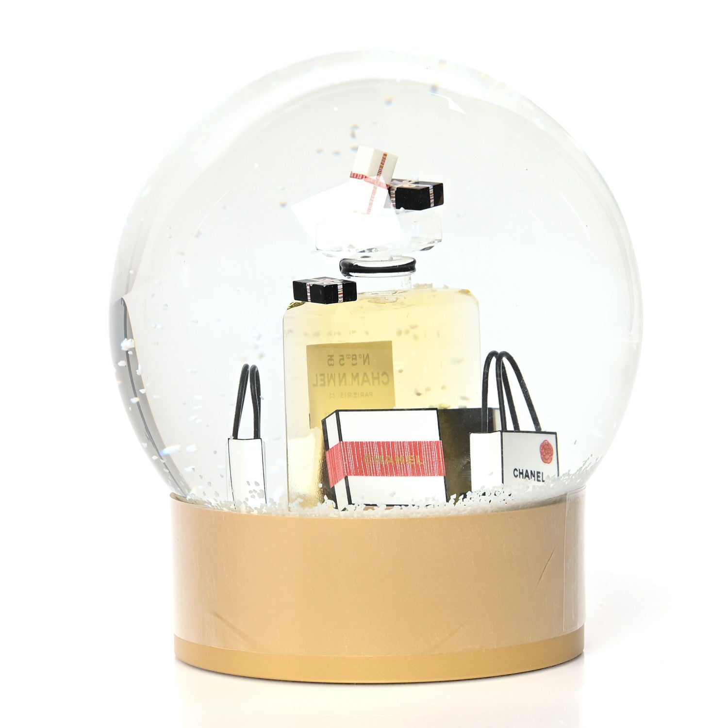 Chanel Glass N°5 Perfume Bottle Snow Globe Gold 4 of 9
