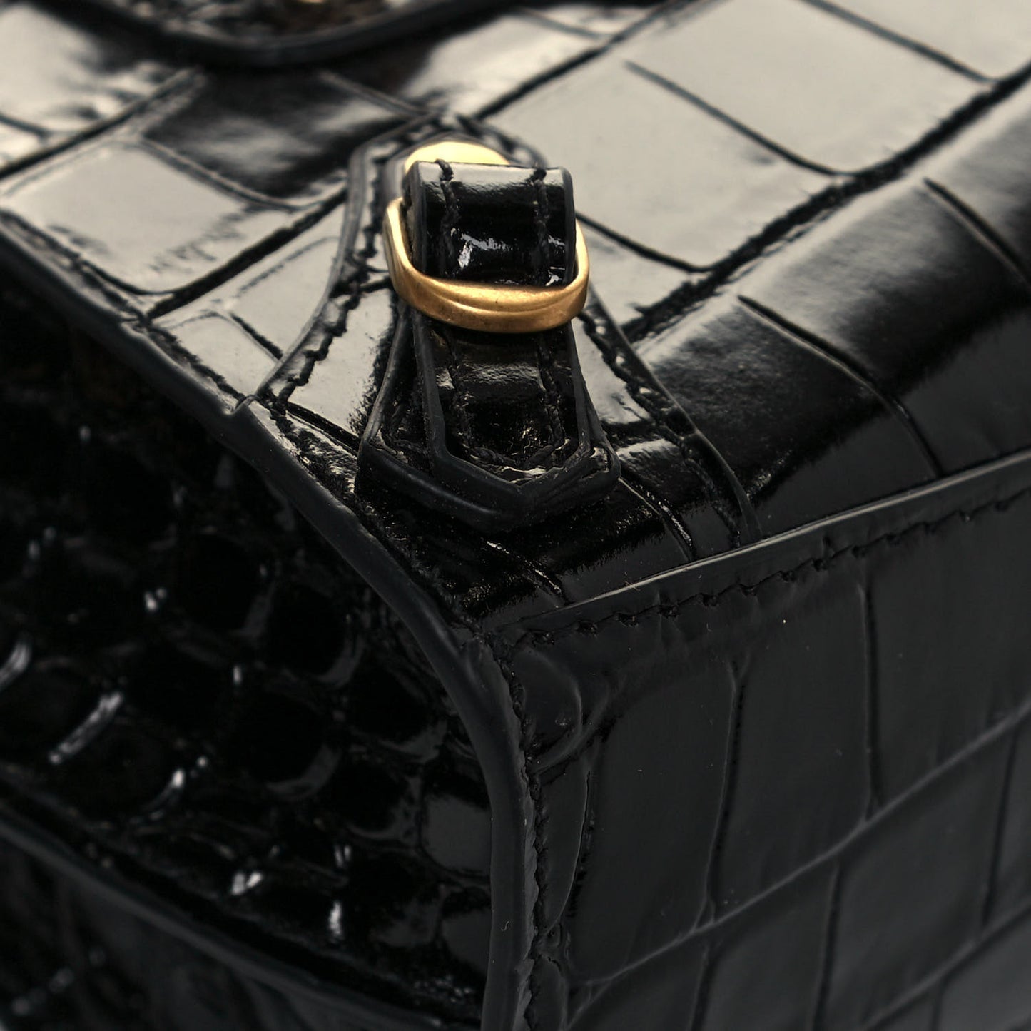 Shiny Supple Calfskin Crocodile Embossed Neo Classic Gold Hardware Super Nano City Crossbody Black