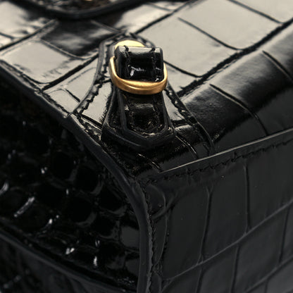 Balenciaga Shiny Supple Calfskin Crocodile Embossed Neo Classic Gold Hardware Super Nano City Crossbody Black 7 of 10