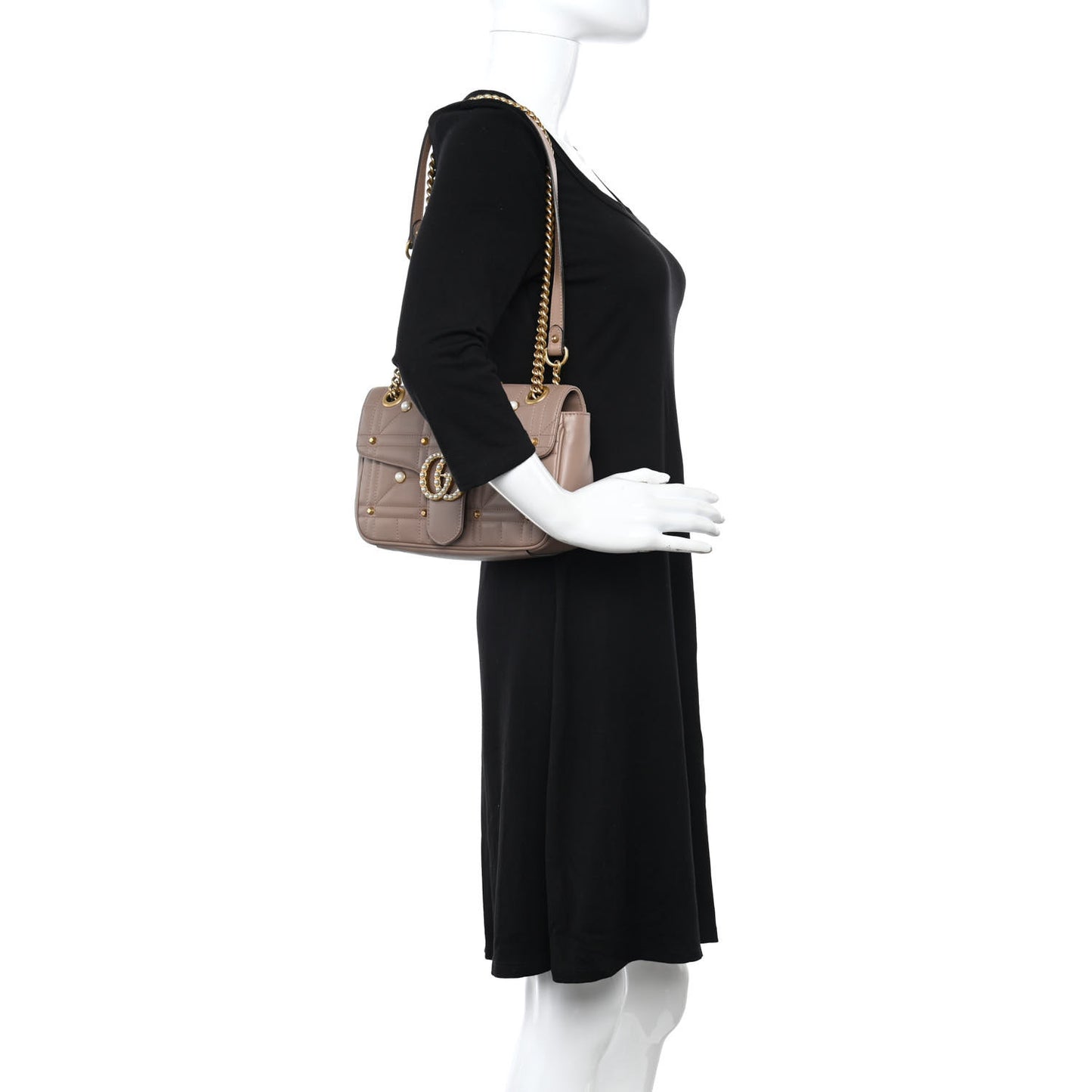 Calfskin Matelasse Studded Mini Pearly GG Marmont Shoulder Bag Porcelain Rose