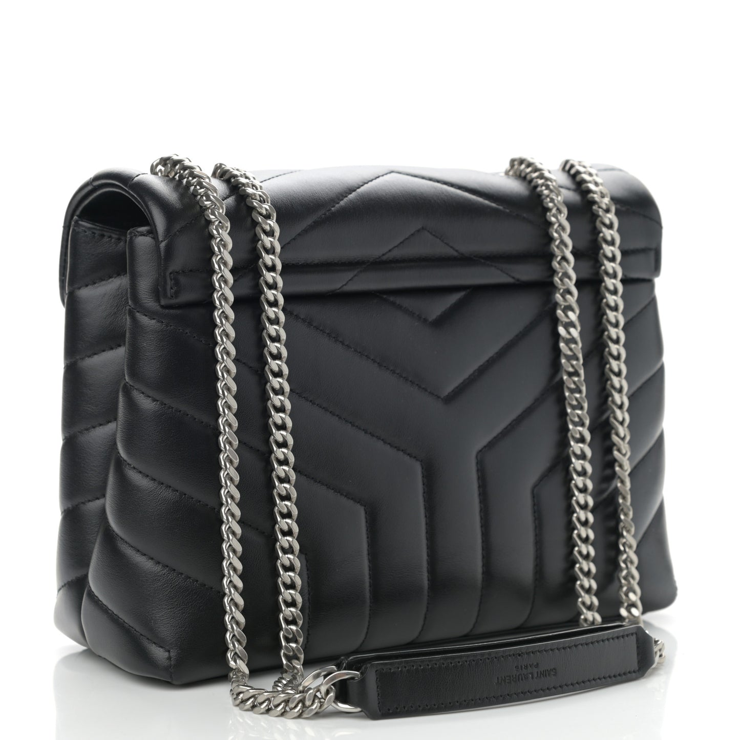 Calfskin Y Quilted Monogram Small Loulou Chain Satchel Black