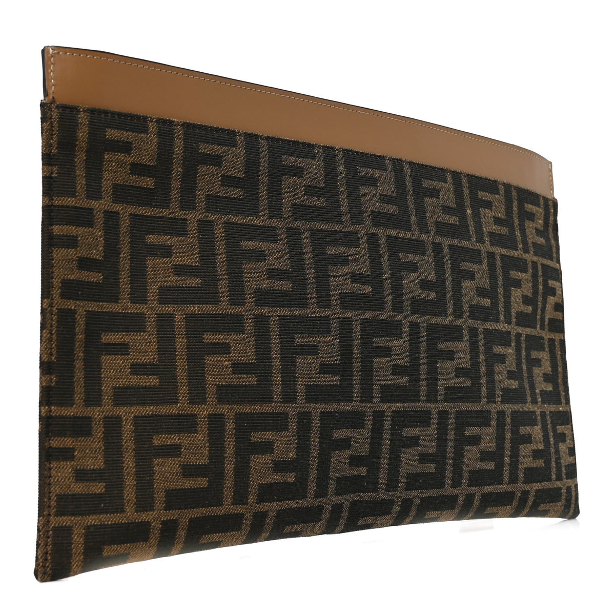Fendi Vitello King Jacquard FF 1974 Medium Flat Pouch Tobacco Moro Sand 3 of 8