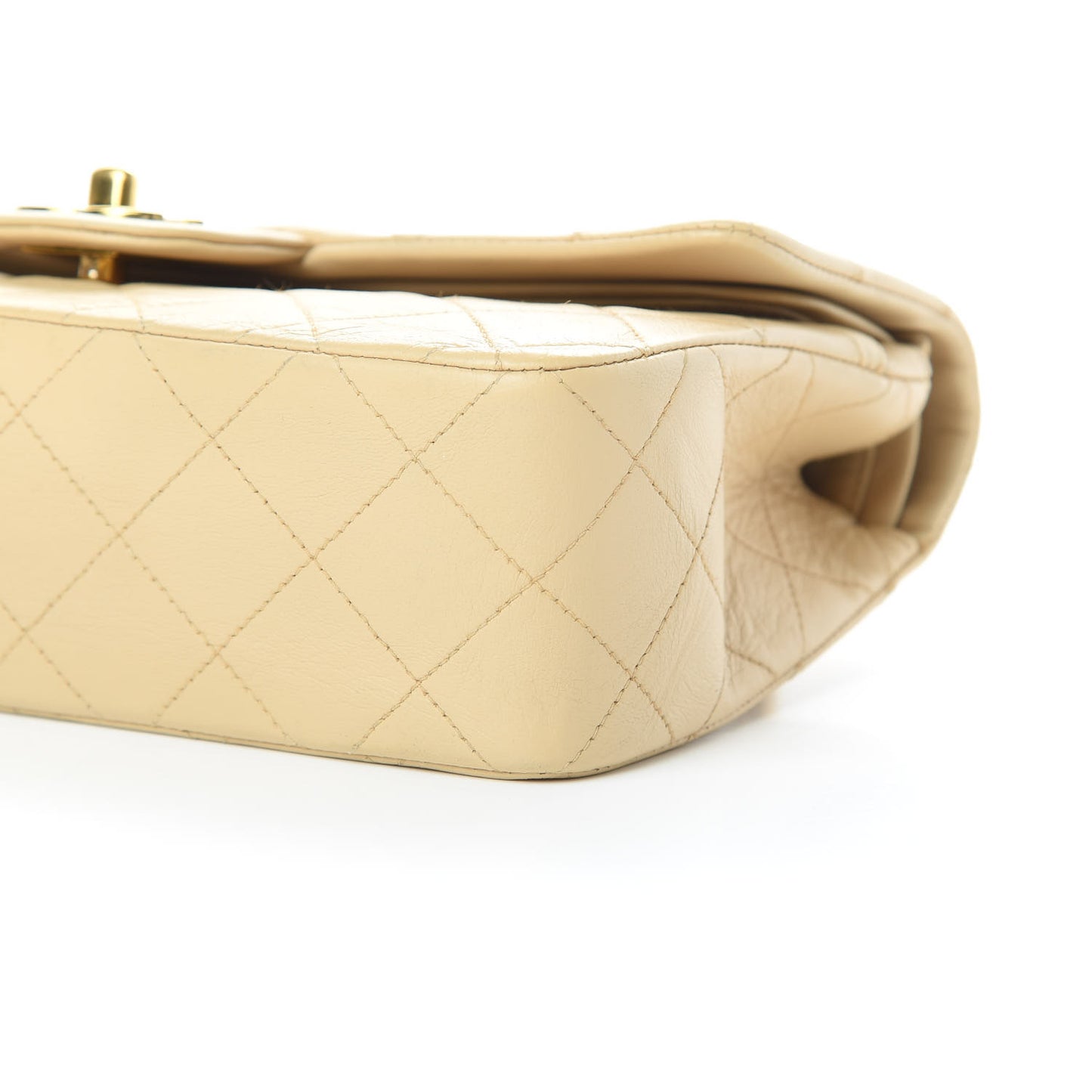 Lambskin Quilted Small Double Flap Beige
