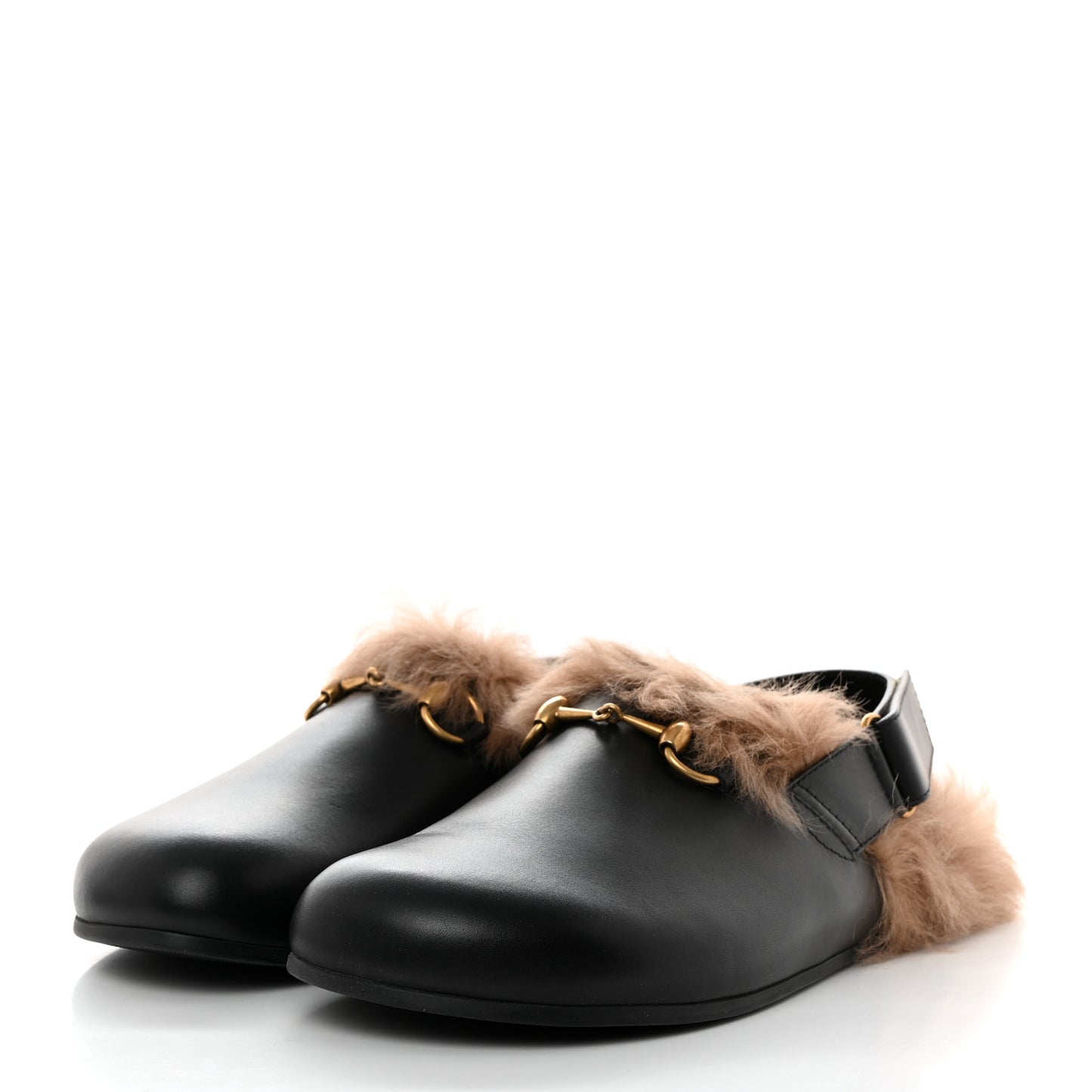 Calfskin Fur Mens Horsebit River Slingback Slippers 9 Black
