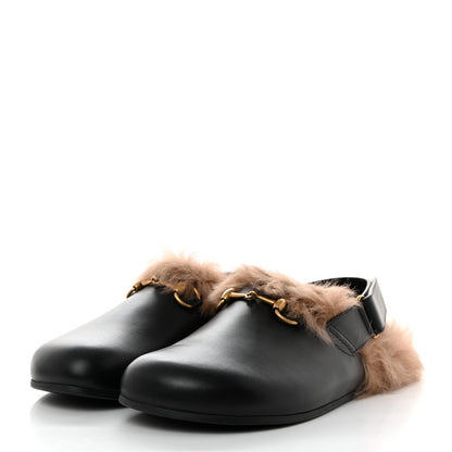 Gucci Calfskin Fur Mens Horsebit River Slingback Slippers 9 Black 3 of 8