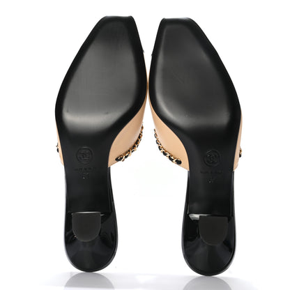 Chanel Lambskin Patent Cap Toe Chain Mule 37 Beige Black 4 of 7