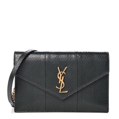 Saint Laurent Snakeskin Monogram Envelope Chain Wallet Dark Green 1 of 11