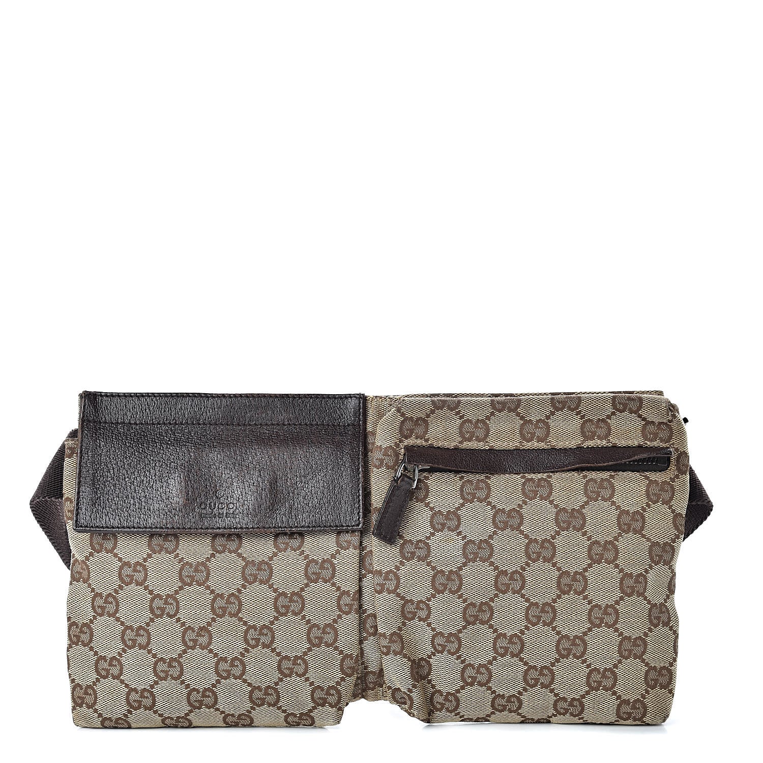 Gucci GG Monogram Double Pocket Belt Bag Dark Brown 1 of 17