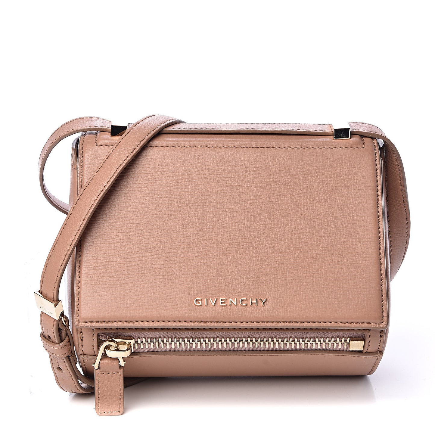 Textured Calfskin Mini Pandora Box Crossbody Bag Old Pink